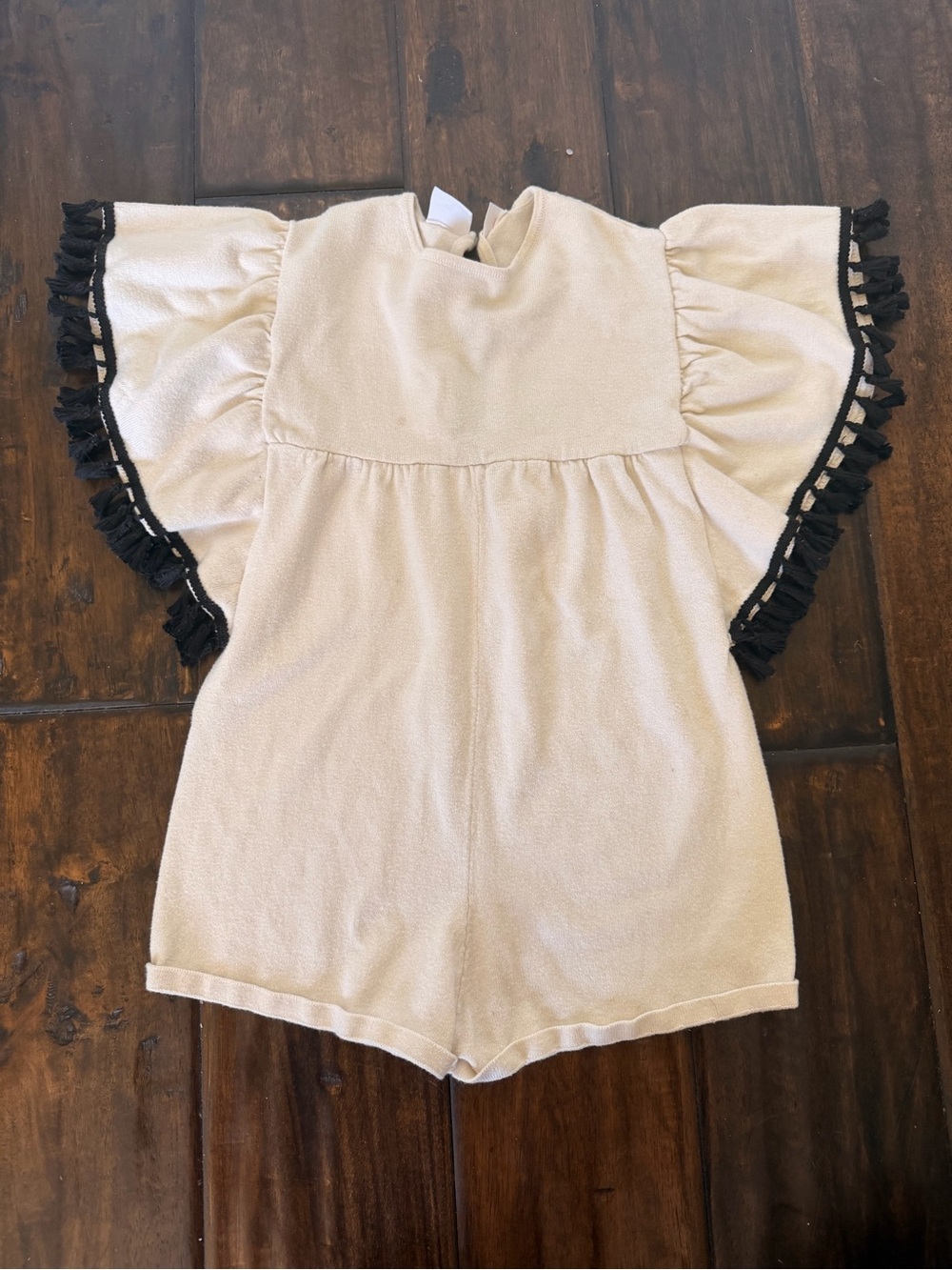 Zara KidsCream Romper with Black Trim Tassel Sleeves